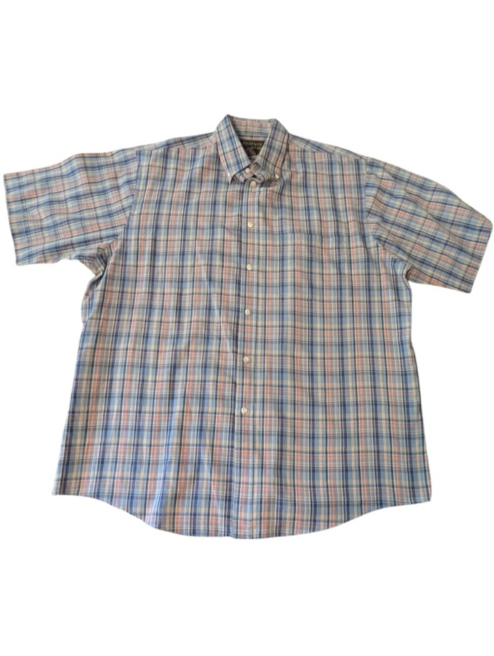 VTG 90s Brittany Bay Blue Plaid SS Button Front & Collar Casual Shirt Men's XL